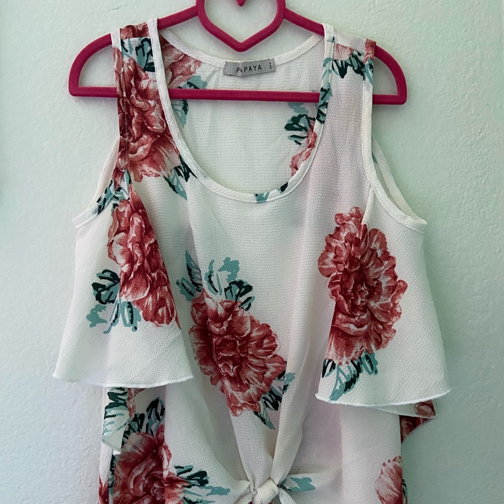 Papaya | Cut Shoulder Floral Tied Shirt